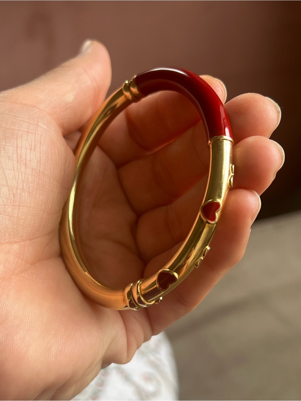 14k Gold and Red Heart Bangle Bracelet - Women's Jewelry - Picture 13 of 14